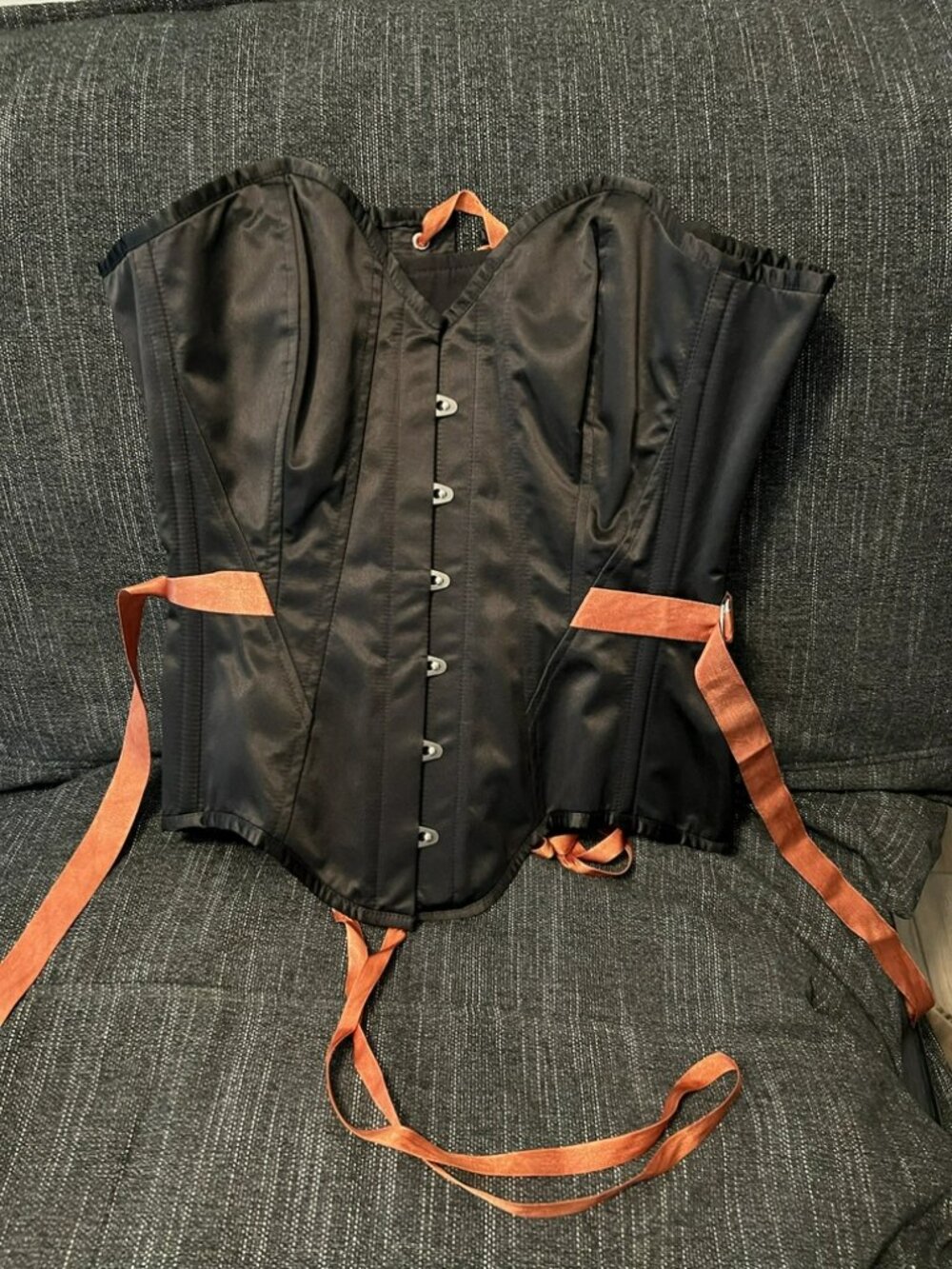 Black Satin Corset with Orange Accents (32'') - Picture 3 of 5